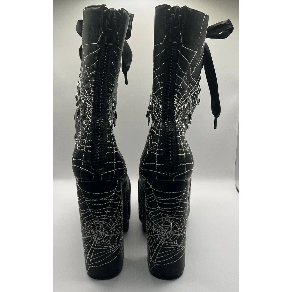 Dolls Kill Black Spiderweb Platform Lace-Up Boots